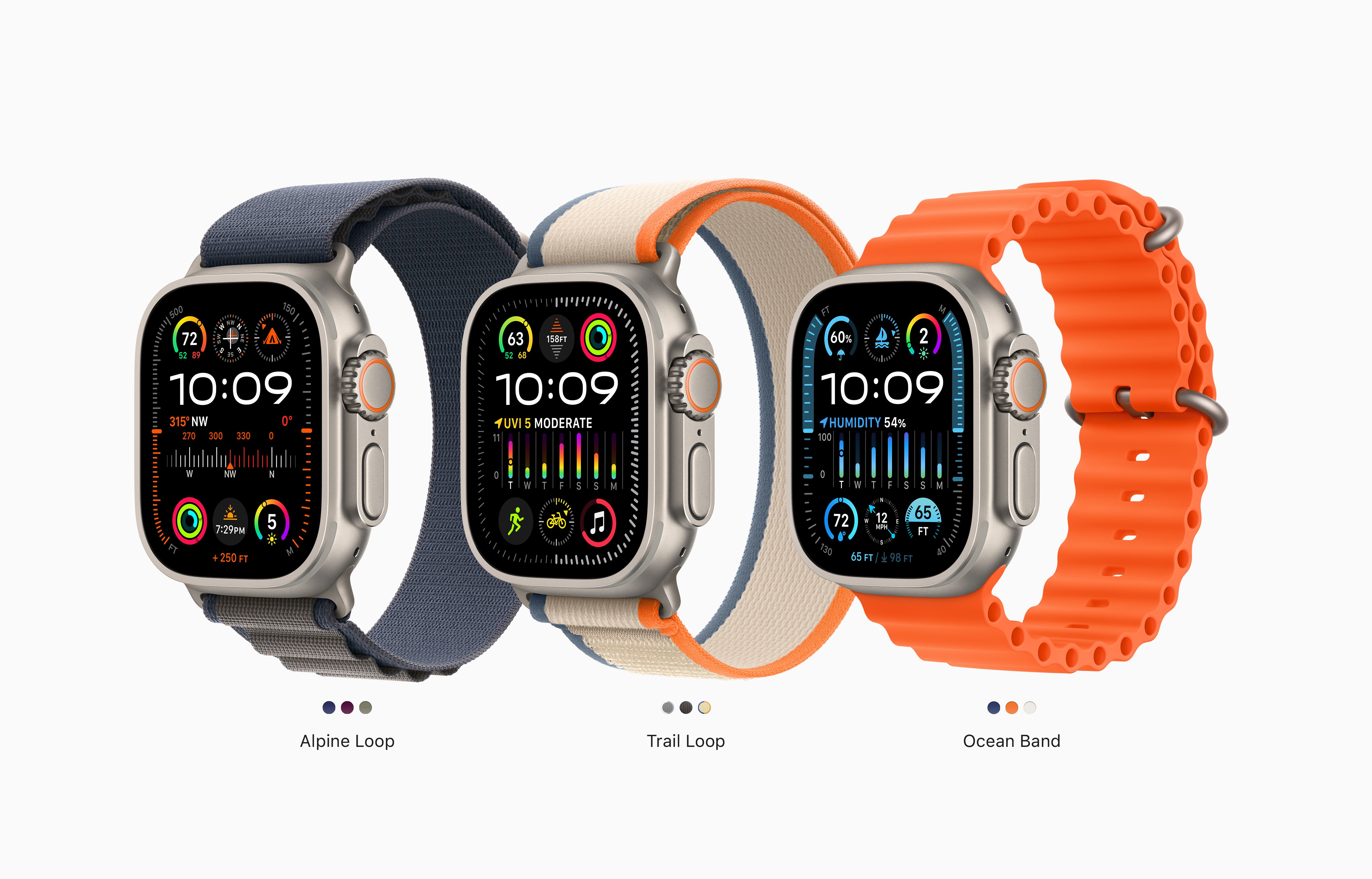 Apple Watch Ultra 2 GPS + Cellular, 49mm Titanium Case with Green/Grey Trail Loop - S/M
