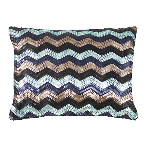 Blue And Brown Zig Zag Sequin Cushion Cover